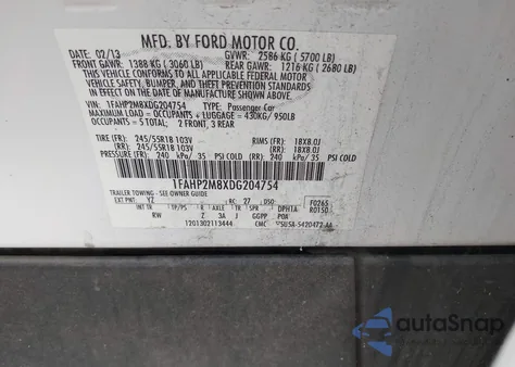 2013 Ford Police Interceptor from USA, damaged, VIN 1FAHP2M8XDG204754